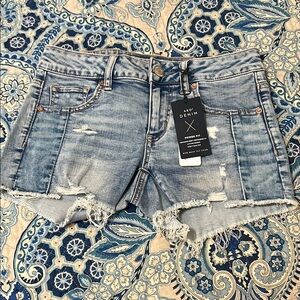 American Eagle Outfitters Blue Distressed Power Fit Jean Shorts